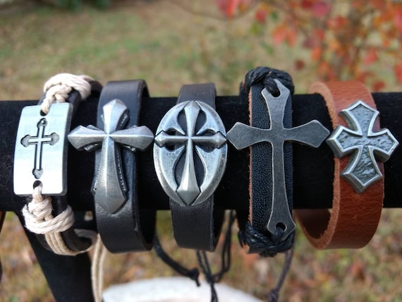 Boho Gothic Cross Leather Diffuser Bracelet 5 Styles Aromatherapy Essential Oil Young Living Doterra Mens Kids Graduation Birthday Gift