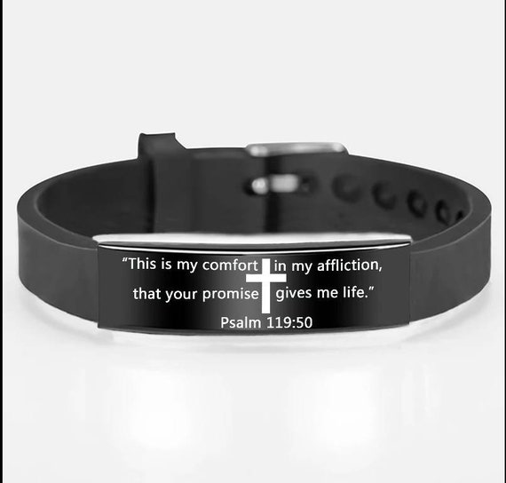 This is my comfort in my affliction Adjustable Scripture Bracelet Silicone Stainless Steel Engraved Gift Christmas Christian Bible Faith