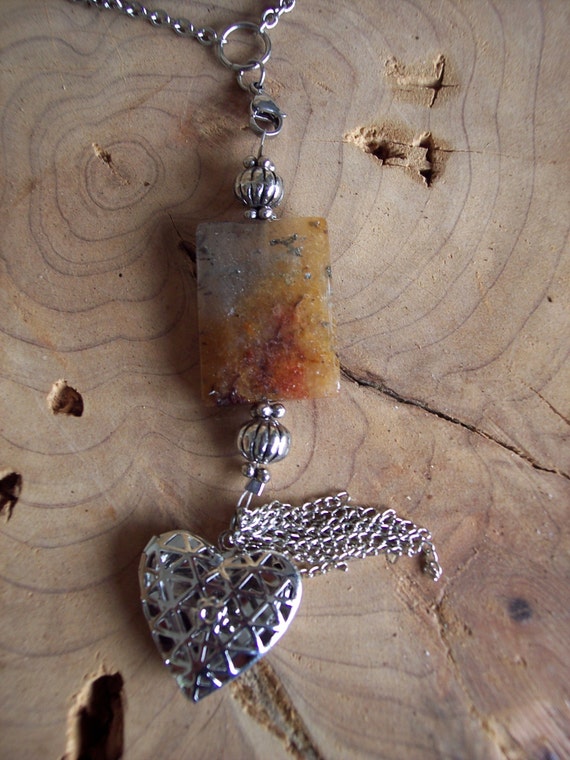 Stainless Steel, Chain, Heart Locket, Agate Stone, Silver Tassel, Aromatherapy, Essential Oil, Diffuser, Locket, Young Living, Doterra