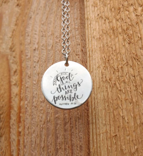 Essential Oil Diffuser Necklace With God all things are possible Lava Bead Silver Religious Scripture Young Living Doterra Christmas Gift