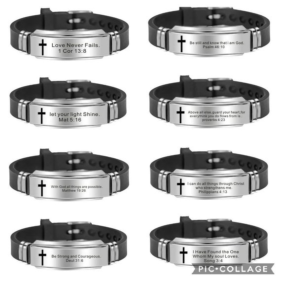 Scripture Bracelet Stainless Steel Silicone Adjustable Band Christian Religious Men Women Boys Girls Gift Christmas Birthday Friendship