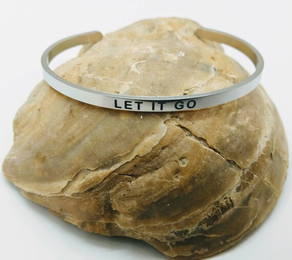 Inspirational Let It Go Engraved Bangle Cuff Bracelet Stainless Steel Word Silver Christian Religious Gift Daughter Sister Christmas Frozen
