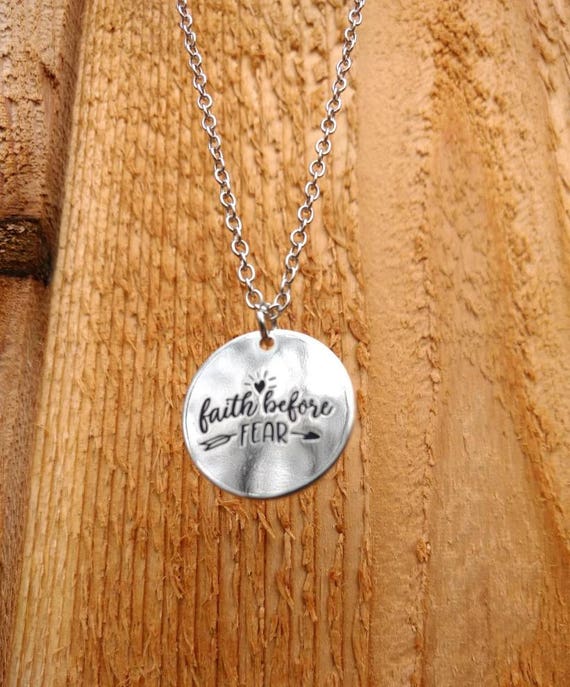Faith before fear Diffuser Necklace Aromatherapy Essential Oil Lava Bead Silver Religious Scripture Young Living Doterra Christmas Gift