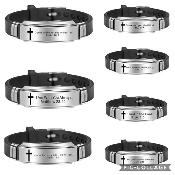 Scripture Bracelet Stainless Steel Silicone Adjustable Band Christian Religious Men Women Boys Girls Gift Christmas Birthday Friendship