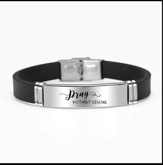 Pray Without Ceasing Adjustable Scripture Bracelet Silicone Stainless Steel Engraved Gift Christmas Christian Bible Faith Friend Men Women
