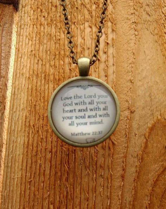 Religious "Matthew 22:37 Love the Lord your God" Cabochon Diffuser Necklace with Lava Bead and 18" Chain Bronze