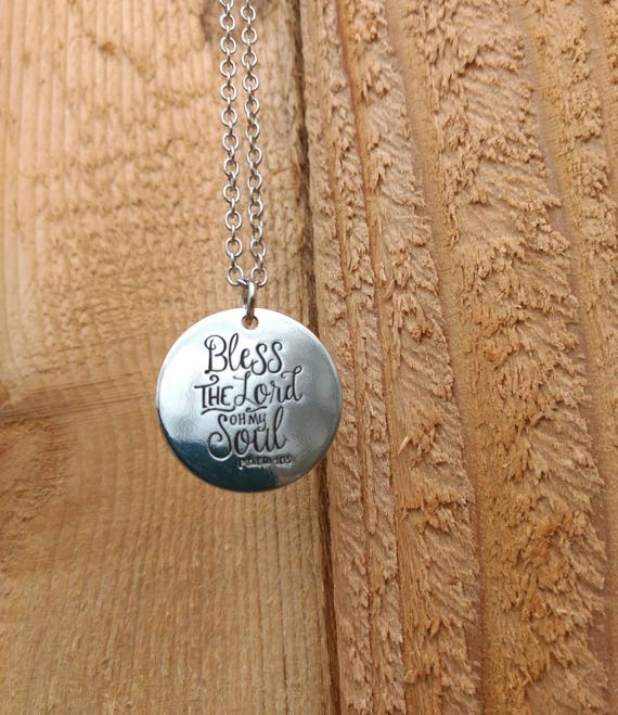 Religious, Scripture, Bless the Lord Oh my soul, Diffuser Necklace, Lava Bead. 17 inch, Chain Silver, Essential Oil, Young Living, Doterra
