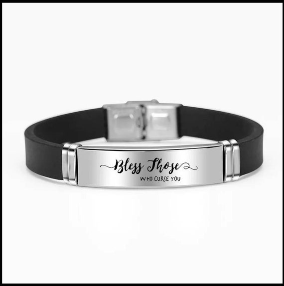 Bless Those Who Curse You Adjustable Scripture Bracelet Silicone Stainless Steel Engraved Gift Christmas Christian Bible Faith Friend Women
