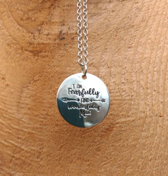 Religious, Scripture, I am fearfully and wonderfully made, Essential Oils, Diffuser Necklace, Lava Bead, 17 inch, Silver, Chain, Bible,
