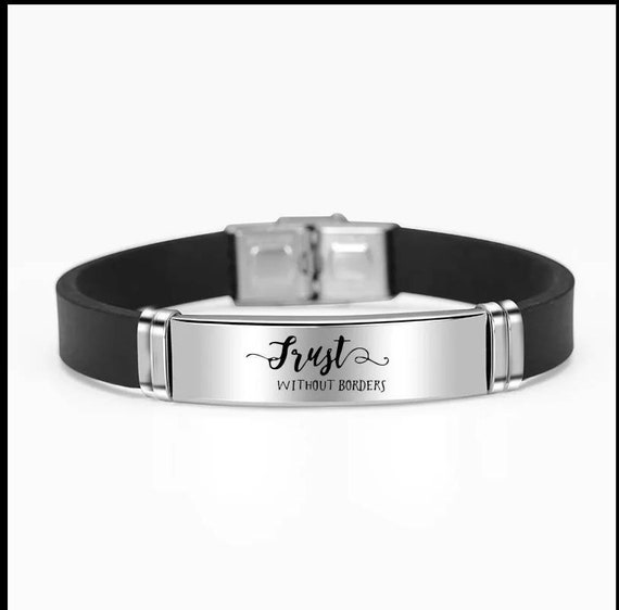 Trust Without Borders Adjustable Scripture Bracelet Silicone Stainless Steel Engraved Gift Christmas Christian Bible Faith Friend Men Women