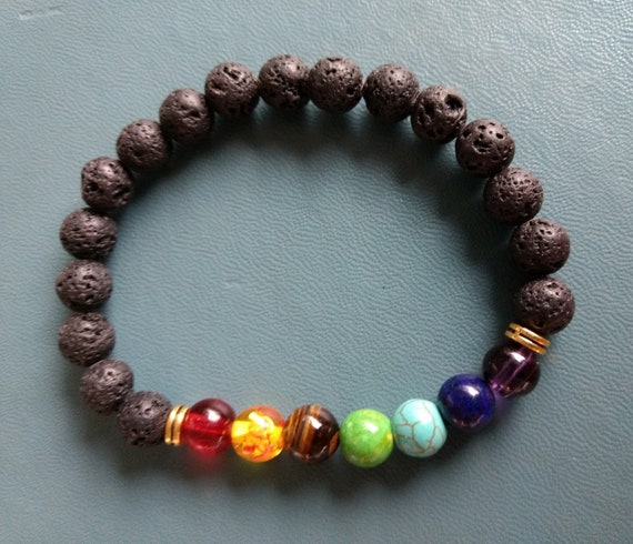 Yoga Seven Chakra Black Lava Bead Diffuser Bracelet Aromatherapy Essential Oil Friend Bridesmaid Birthday Gift Young Living Doterra Yoga