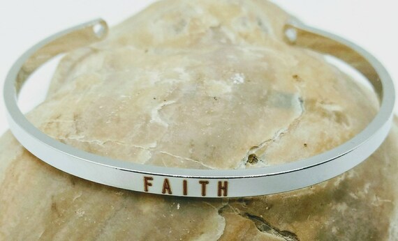 Inspirational Faith Engraved Bangle Cuff Bracelet Boho Stainless Steel Word Christian Religious Gift Mom Daughter Sister Friend Christmas