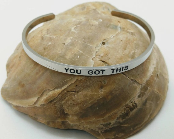 Inspirational You Got This Engraved Bangle Cuff Bracelet Stainless Steel Word Silver Christian Religious Gift Mom Daughter Sister Christmas