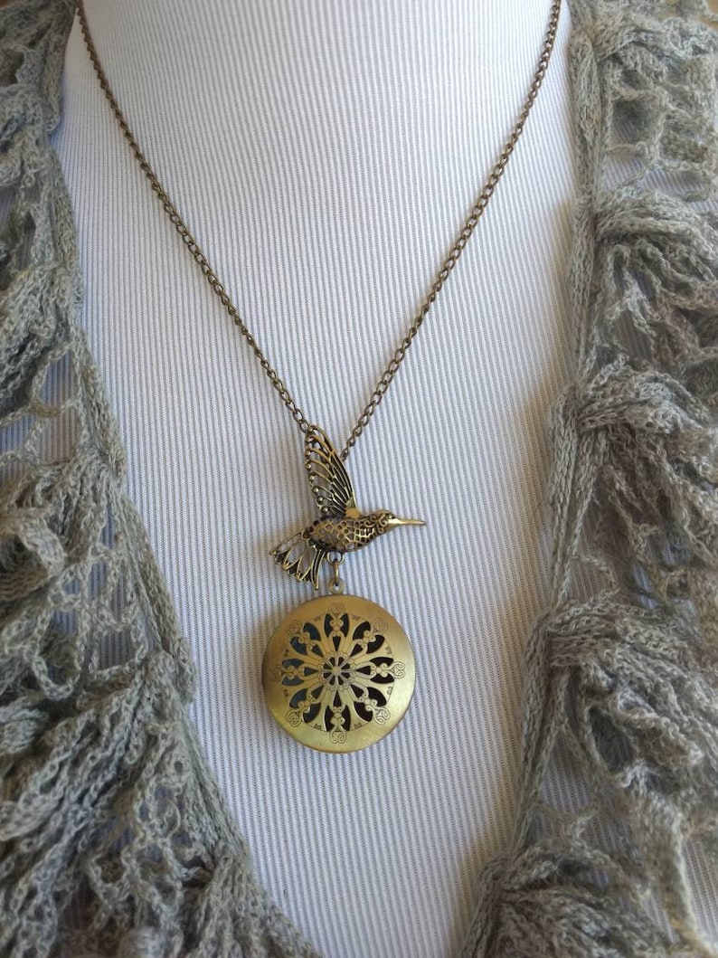 One of a kind Diffuser Necklace Boho Bird Connector Antique Bronze Aromatherapy Essential Oil Locket Birthday Gift Young Living Doterra Cork