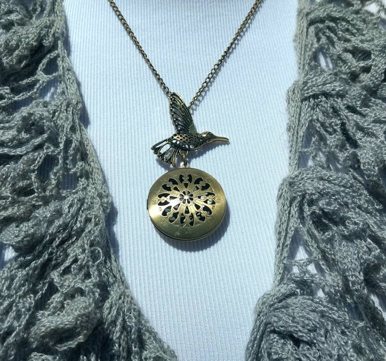 One of a kind Diffuser Necklace Boho Bird Connector Antique Bronze Aromatherapy Essential Oil Locket Birthday Gift Young Living Doterra Cork