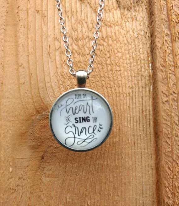 Religious Cabochon Aromatherapy Essential Oil Diffuser Necklace Lava Bead Scripture Tune my heart to sing thy grace Young Living Doterra