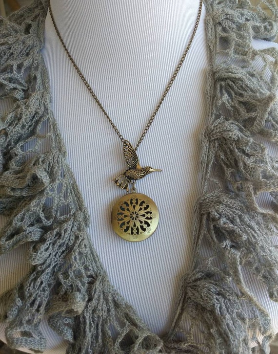 One of a kind Diffuser Necklace Boho Bird Connector Antique Bronze Aromatherapy Essential Oil Locket Birthday Gift Young Living Doterra Cork