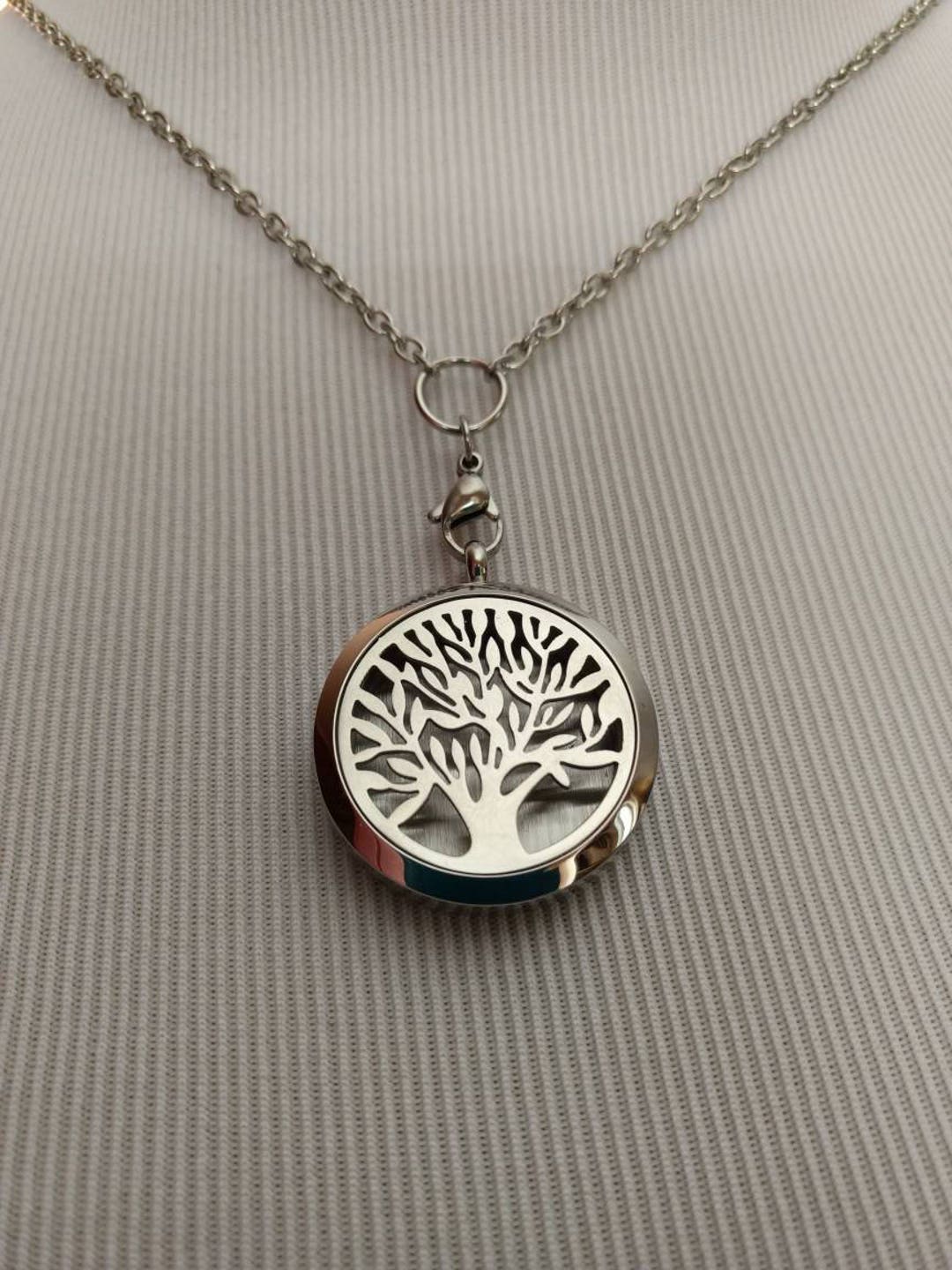 Diffuser Necklace Tree of Life Stainless Steel Locket Cork Aromatherapy ...