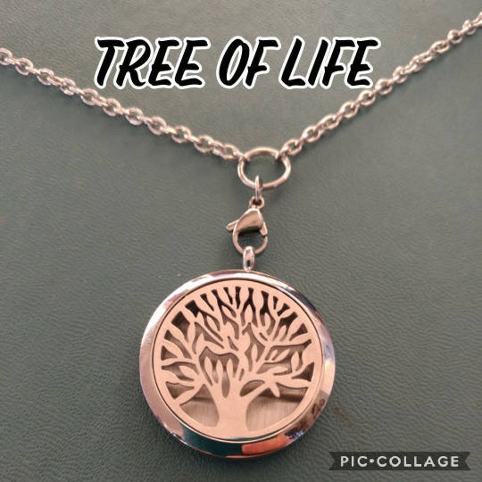Diffuser Necklace Tree of Life Stainless Steel Locket Cork Aromatherapy ...