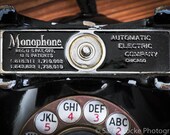 vintage rotary telephone,MCM, vintage phone detail, macro, fine art photography, office wall decor, gift for him, Chicago company,technology