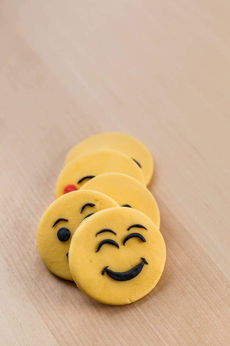 Smiley Face Emoji Cupcake Or Oreo Cookie Fondant Toppers Etsy