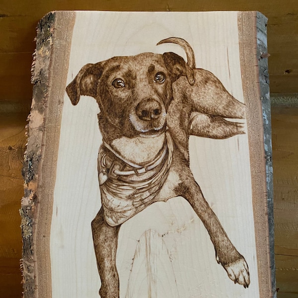 Wood Burned Pet Portrait- Made to Order - Pyrography -Custom Portrait - Pet Loss - Live Edge - Rainbow Bridge - Pet Gift - Dog Portrait