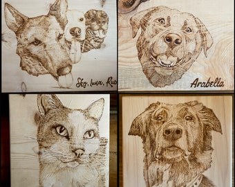 8x10 Wall-hanging Engraved Portrait Rustic Pet Art Custom Pet Portrait 5x7 10x10 Wood-burned Pet Portrait 4x6