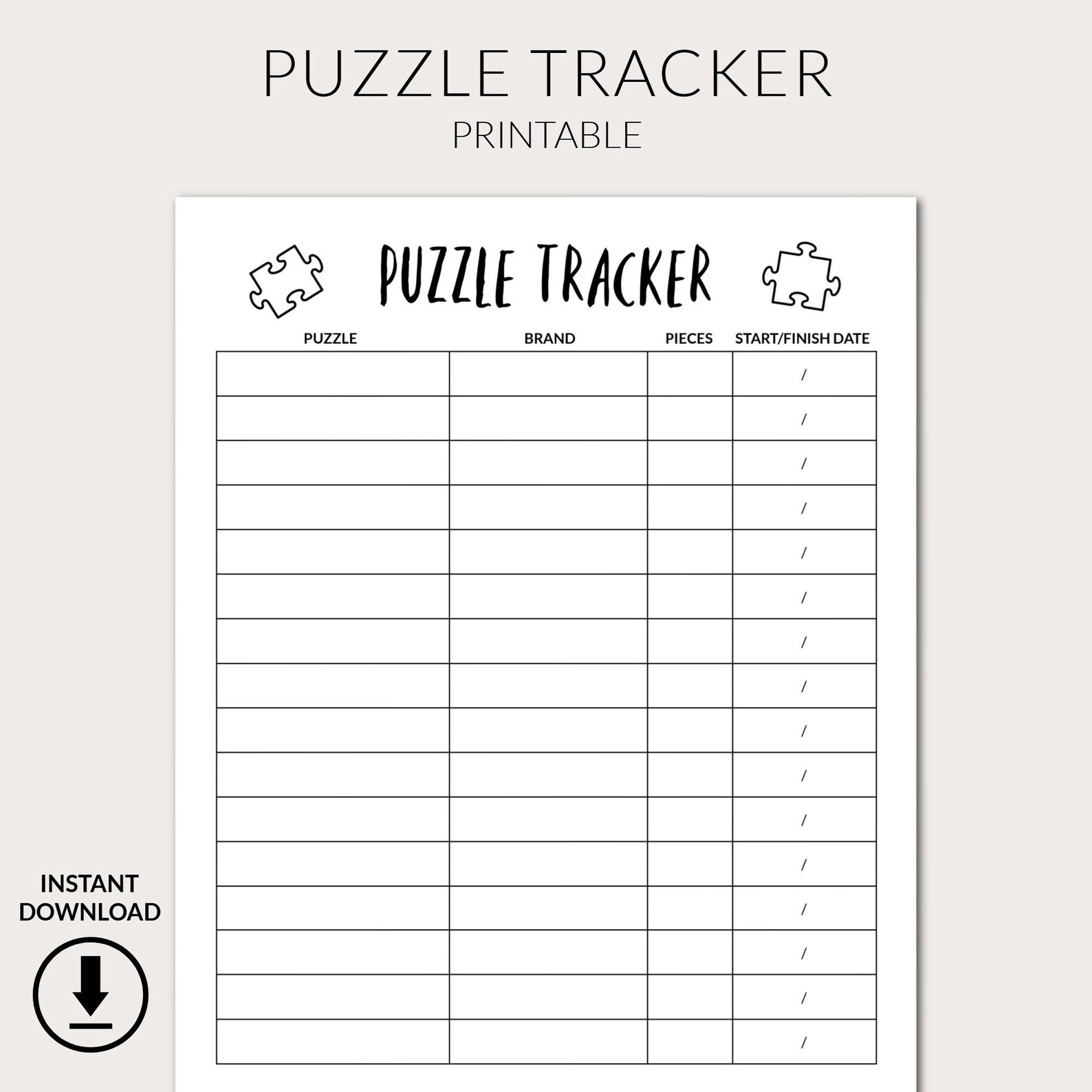 Jigsaw Puzzle Tracker Printable Instant Download Etsy