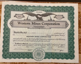 Stock Certificate: 1931 Western Mines Corporation