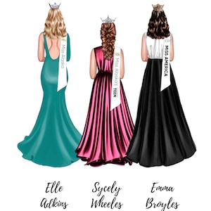 Pageant Group of 3 Digital Drawing w/ Sash