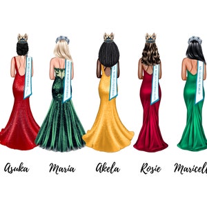 Pageant Group of 5 Digital Drawing w/ Sash