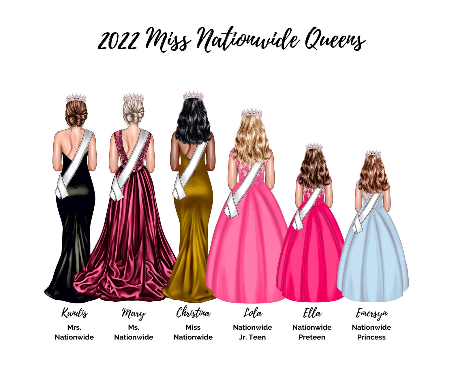 Pageant Group of 6 Digital Drawing - Etsy