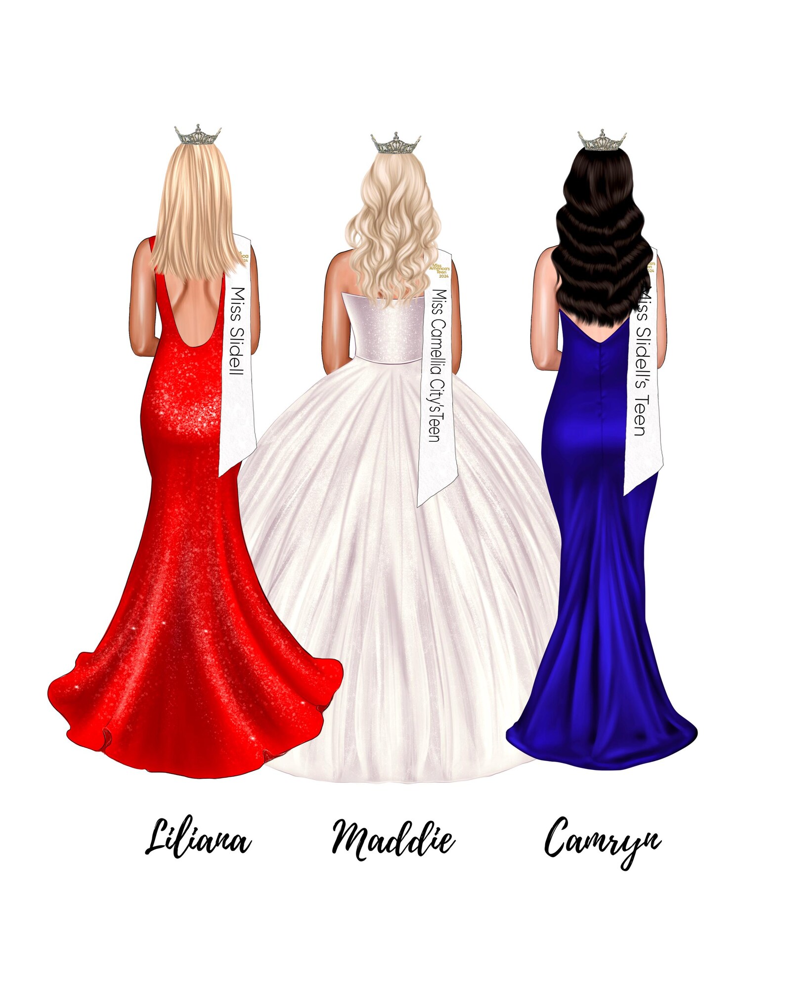Pageant Group of 3 Digital Drawing W/ Sash - Etsy