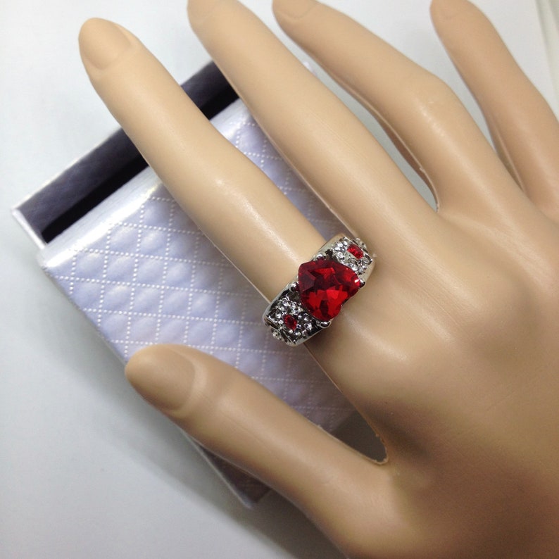 Natural Ruby Gemstones Birthstone Bride Wedding Engagement Heart Ring
