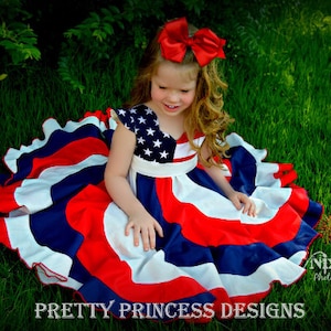 Red, White, Blue. 4th of July Pageant Twirl Dress, Custom Boutique