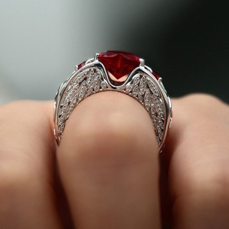 Natural Ruby Gemstones Birthstone Bride Wedding Engagement Heart Ring