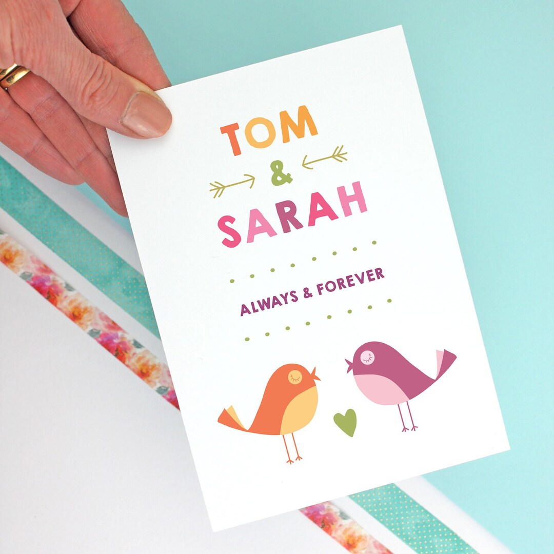 Personalised Love Birds Card: Anniversary, Wedding, Engagement Keepsake ...