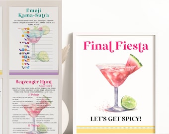 Final Fiesta Margarita Bachelorette Game Bundle - Printable Games & Signs for Tequila Themed Bach Party, Margs and Matrimony Scavenger Hunt