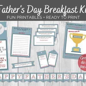 Breakfast Kit for Dad Father's Day, DIY Gift from Kids and Decorations, Includes Banner, Dad Award, Menu, Gift Tags, Do Not Disturb Sign