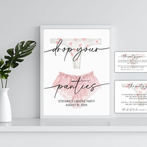 Lingerie Party Games, Drop Your Panties Game, 5x7 and 8x10 Sign with Insert Card, Pink Lingerie Bachelorette Party Games, Bridal Shower Game