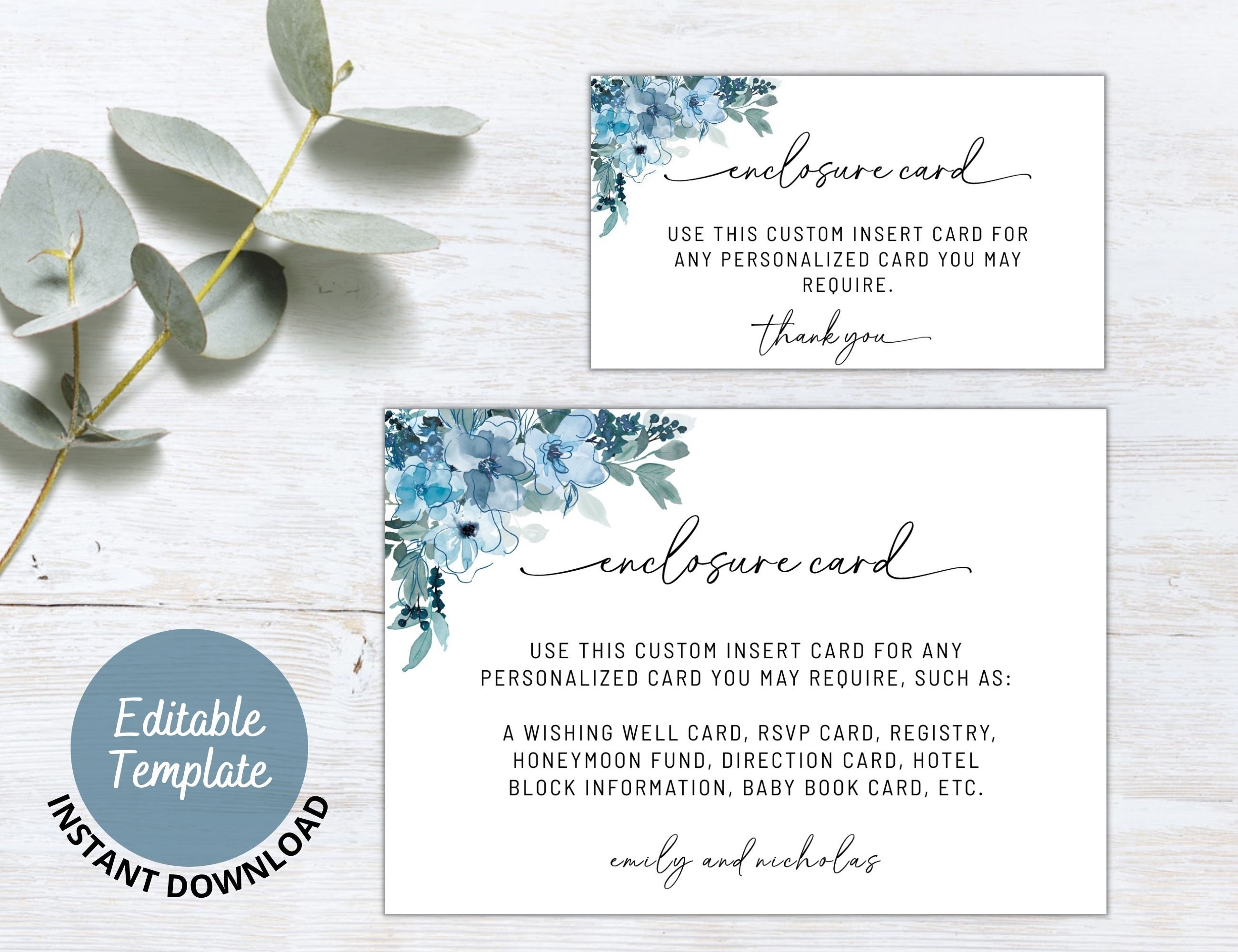 Boho Dusty Blue Custom Enclosure Card Template, Bridal Shower or