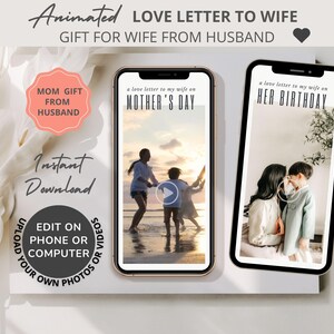 Gift for Wife Video Template, First Mother's Day, Anniversary Gift from Husband, Valentine's Romantic Gift Love Letter, Birthday Card Wife