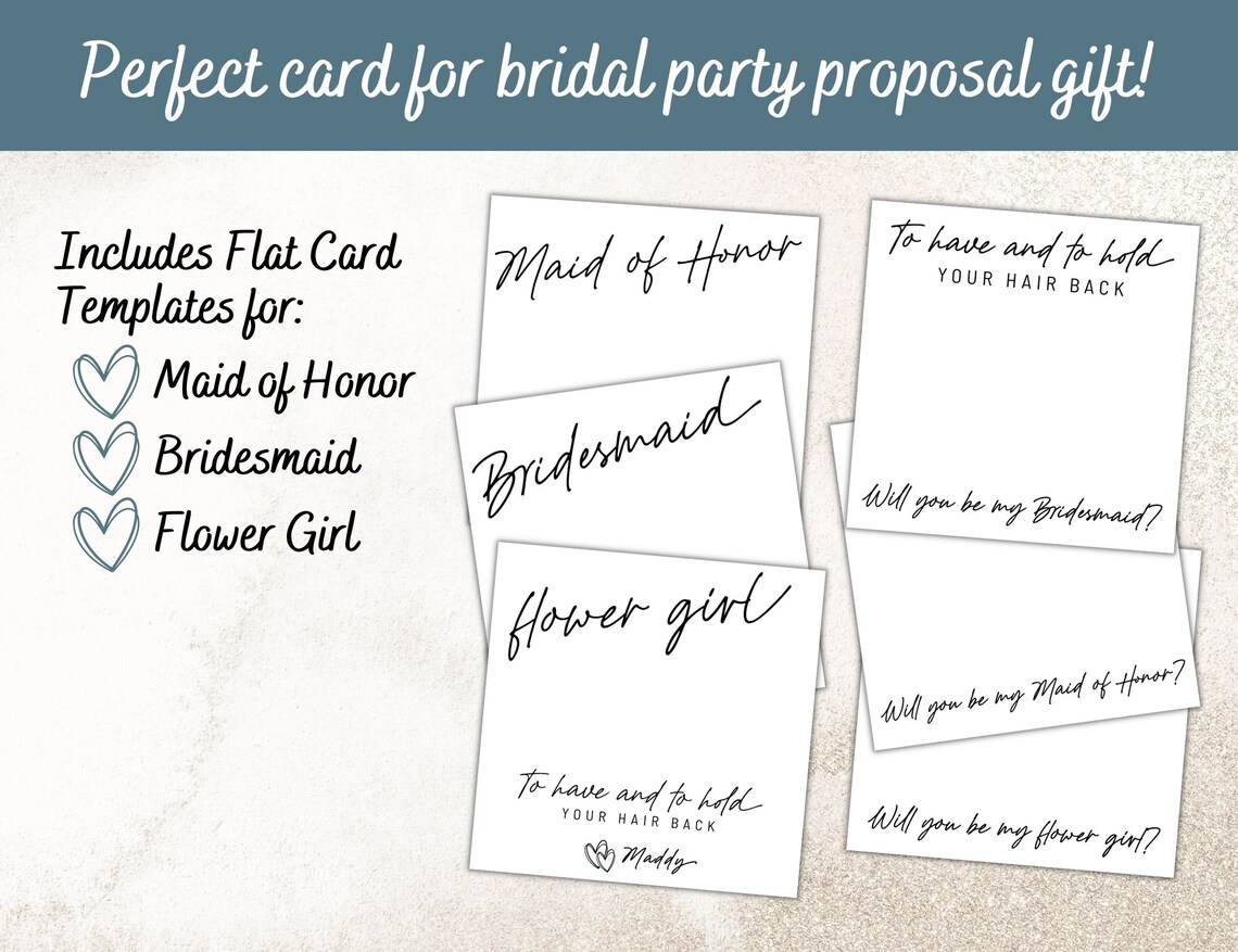 Bridesmaid Proposal Hair Tie Card Printables DIY Maid of Etsy