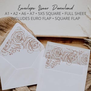 Copper Flowers Envelope Insert Templates in A7 A6 A2 A1 & Square 5x5 for Terracotta Wedding, Bridal Shower, Euro Flap Liner, Square Flap