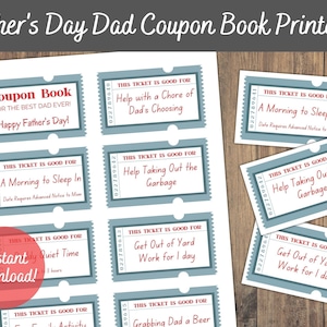 Dad Coupon for Father&#39;s Day Printable, DIY Gift from family, son, daughter or wife, First Time Dad Present, Last Minute Gift for Him