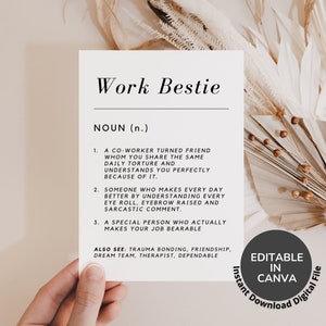 Work Bestie Gift for Christmas, Birthday Present or Gift for My Boss, Funny Co-worker Gift, Best Friend Xmas, Secret Santa, Definition Card