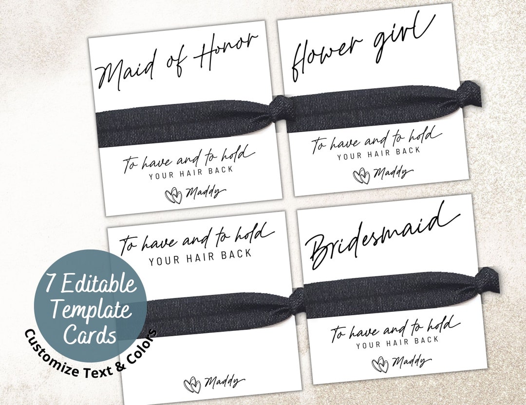 Bridesmaid Proposal Hair Tie Card Printables DIY Maid of Etsy