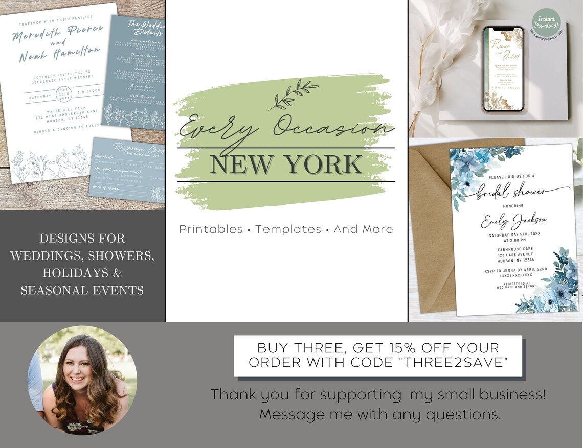 Boho Dusty Blue Custom Enclosure Card Template Bridal Shower Etsy