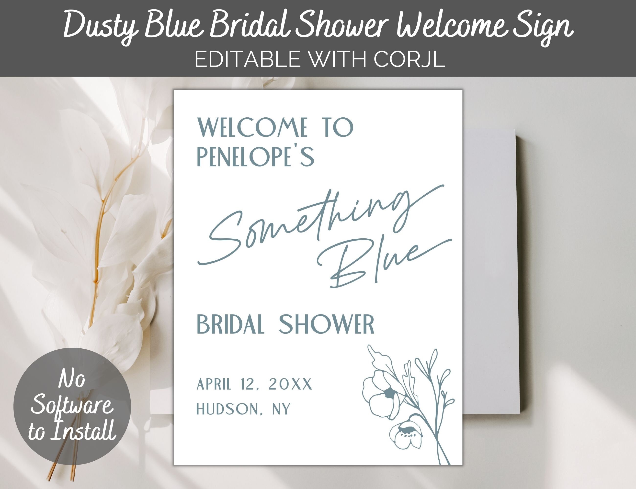 Something Blue Bridal Shower Welcome Sign Download, Dusty Blue Bridal ...
