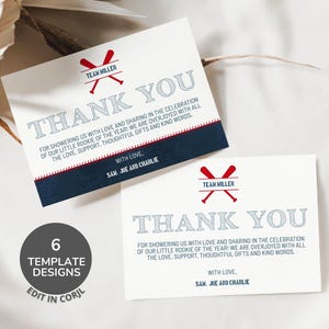 Baseball Thank You Card Editable Template, Baby Shower Thank You Card, Birthday Thank You, New Baby Thank You with Photo, Sports Newborn